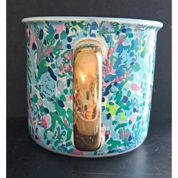 Lilly Pulitzer Mug Multicolor Underwater Design With Gold Colored Handle FLAW - Picture 2 of 9